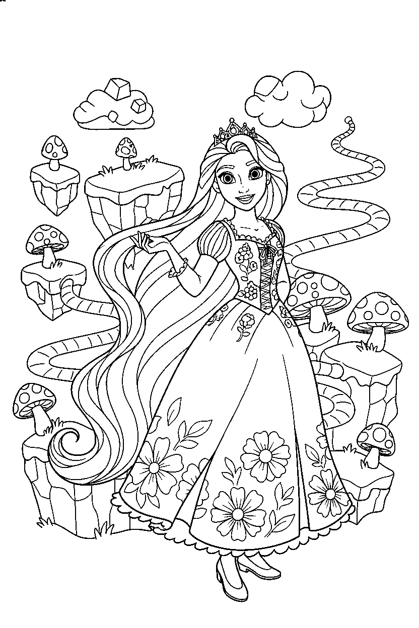 princess rapunzel posing in game world line art