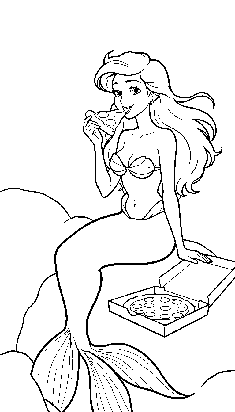 ariel eating pizza funny line art