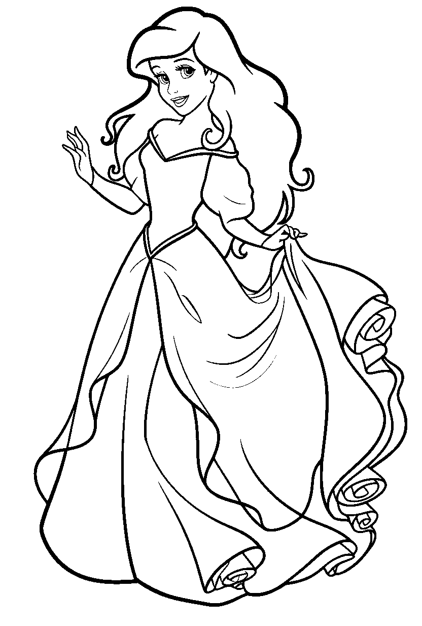 ariel elegant ball gown line art