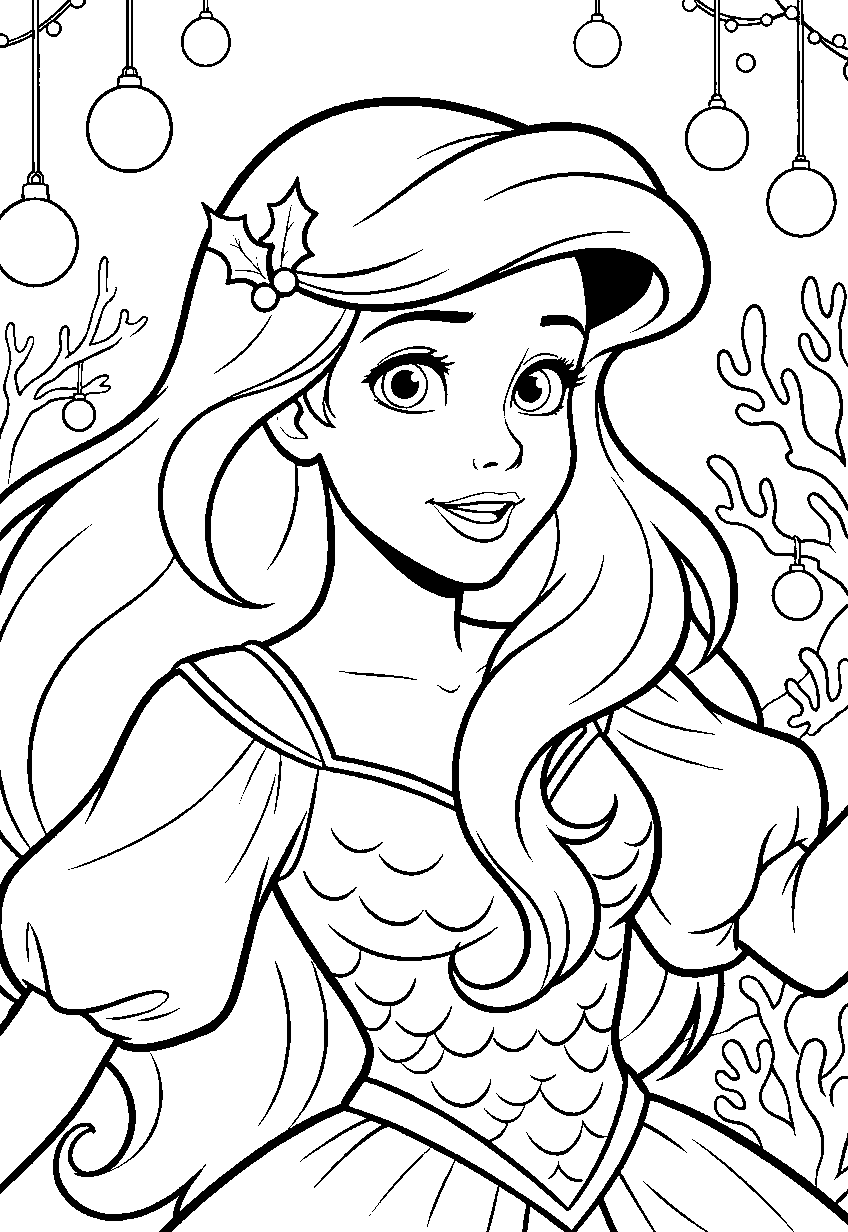 ariel holiday undersea line art