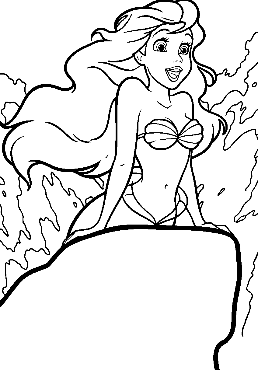 ariel little mermaid on rock line art