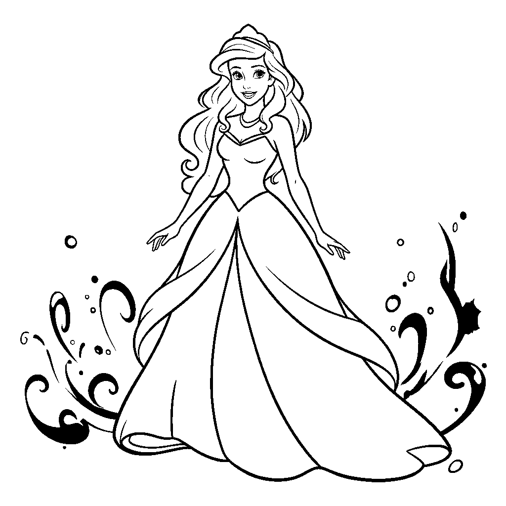 ariel magical ocean waves line art