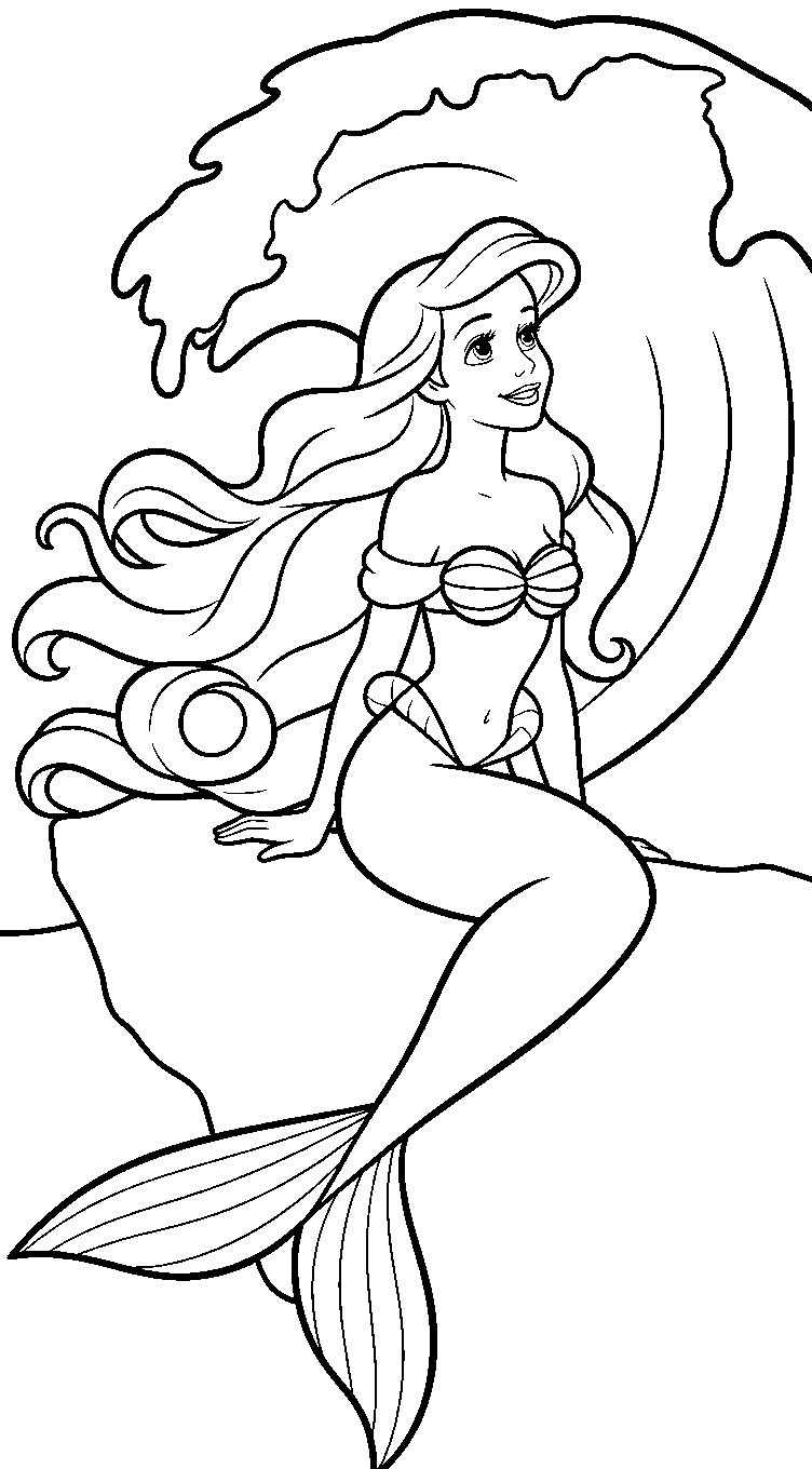 ariel mermaid ocean wave line art