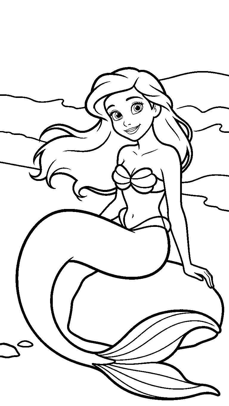 ariel mermaid rock ocean line art