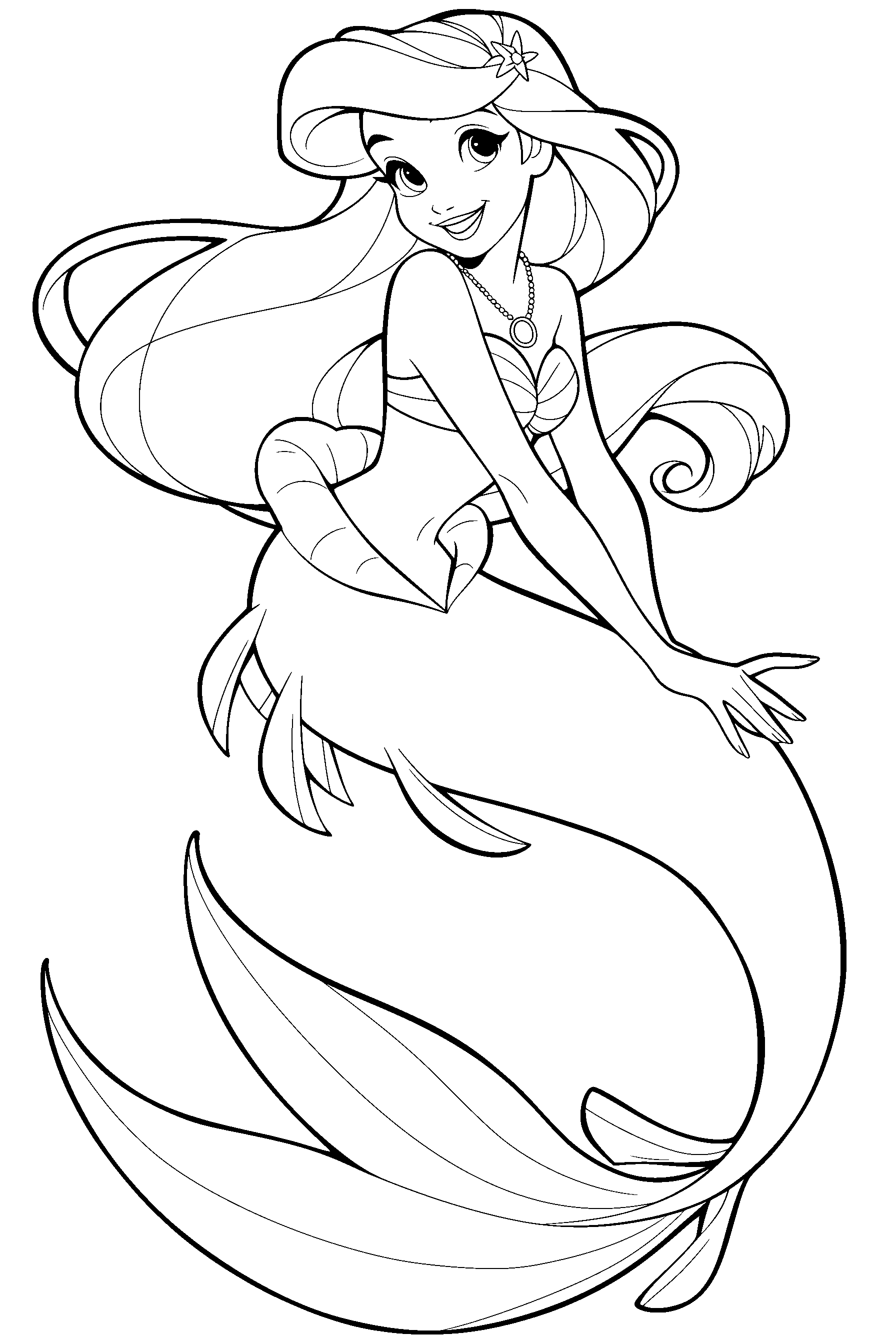 ariel mermaid swimming pose line art
