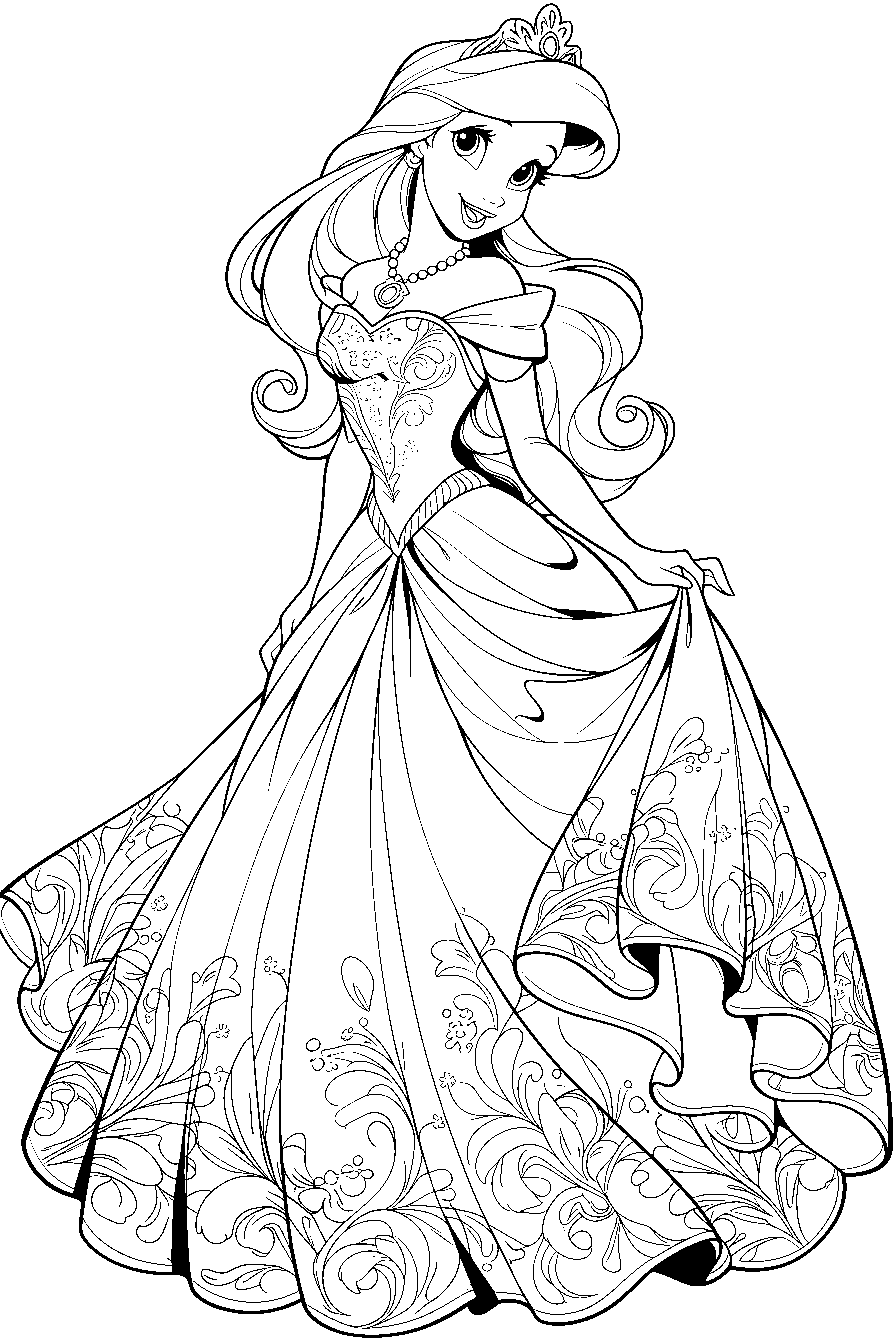 ariel ornate floral ballgown line art