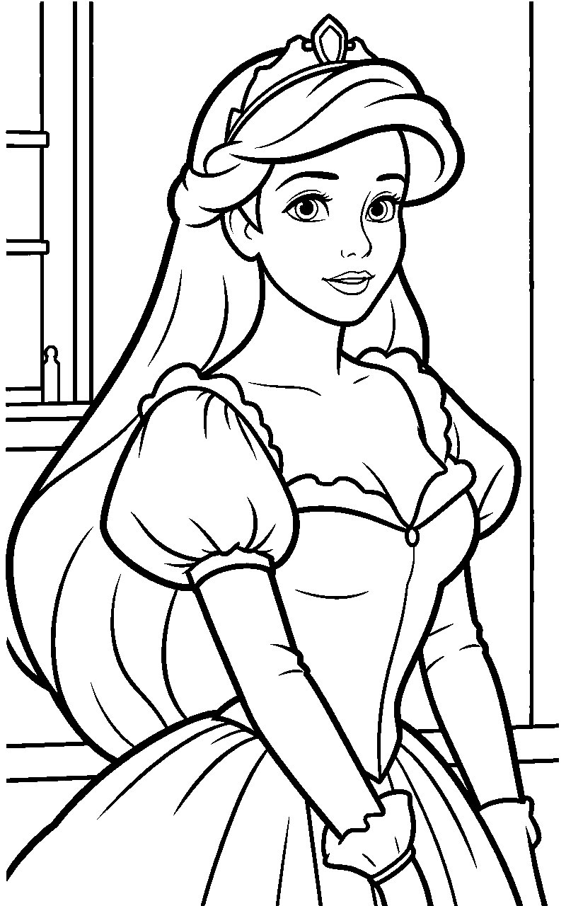ariel royal ballgown portrait line art