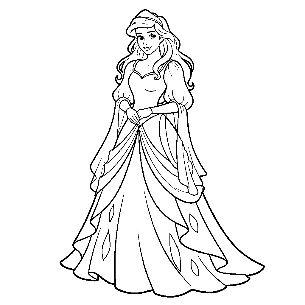 ariel royal wedding gown line art