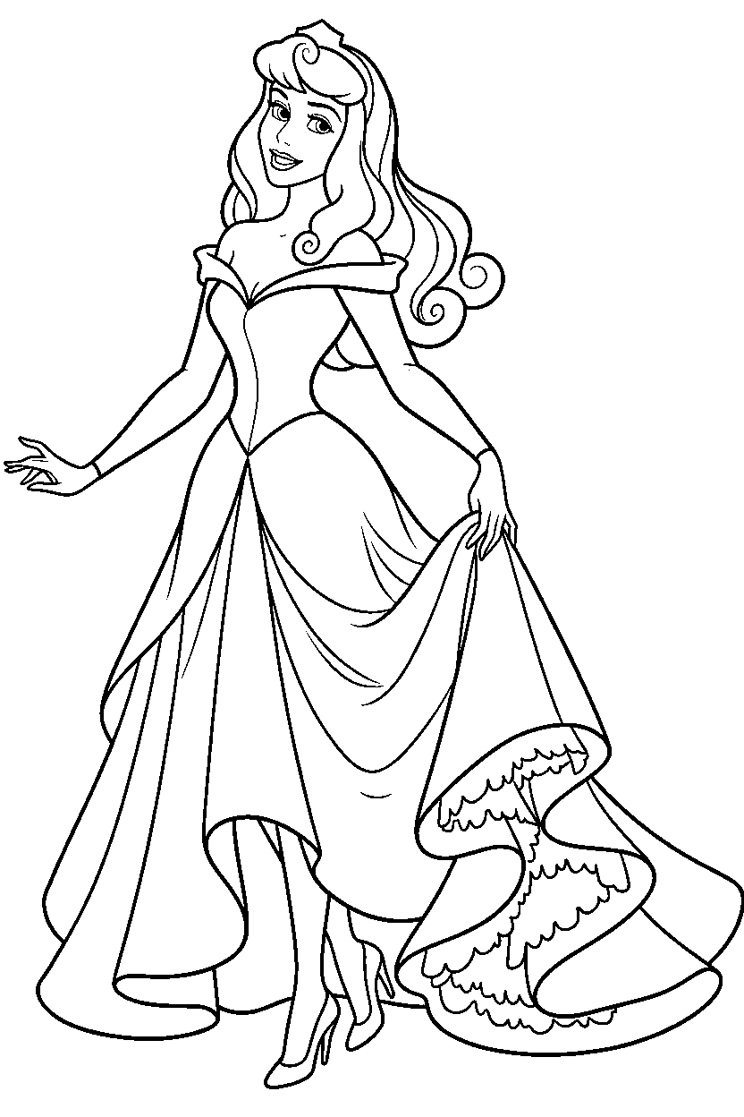 aurora elegant layered gown line art
