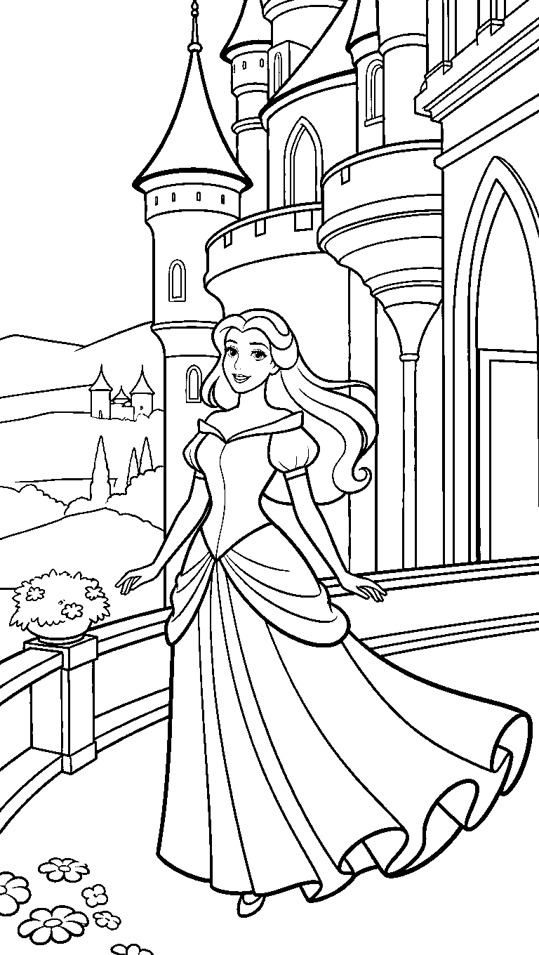 belle castle balcony line art