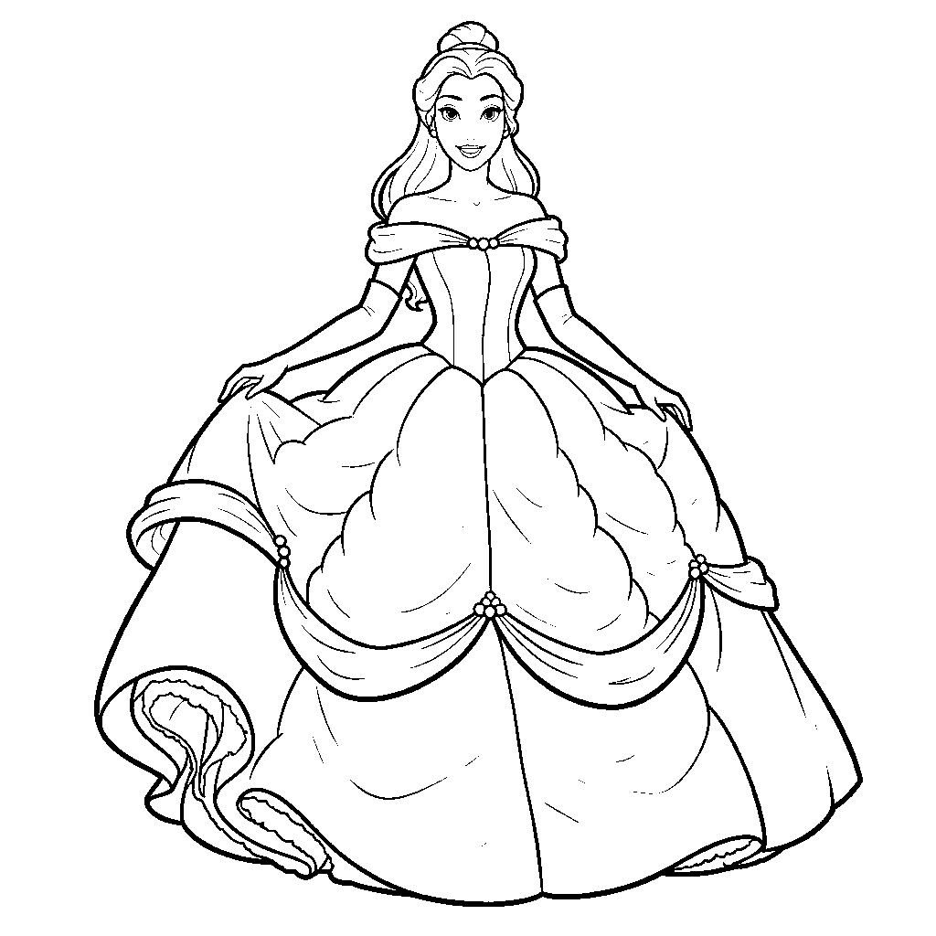 belle full body ballgown line art