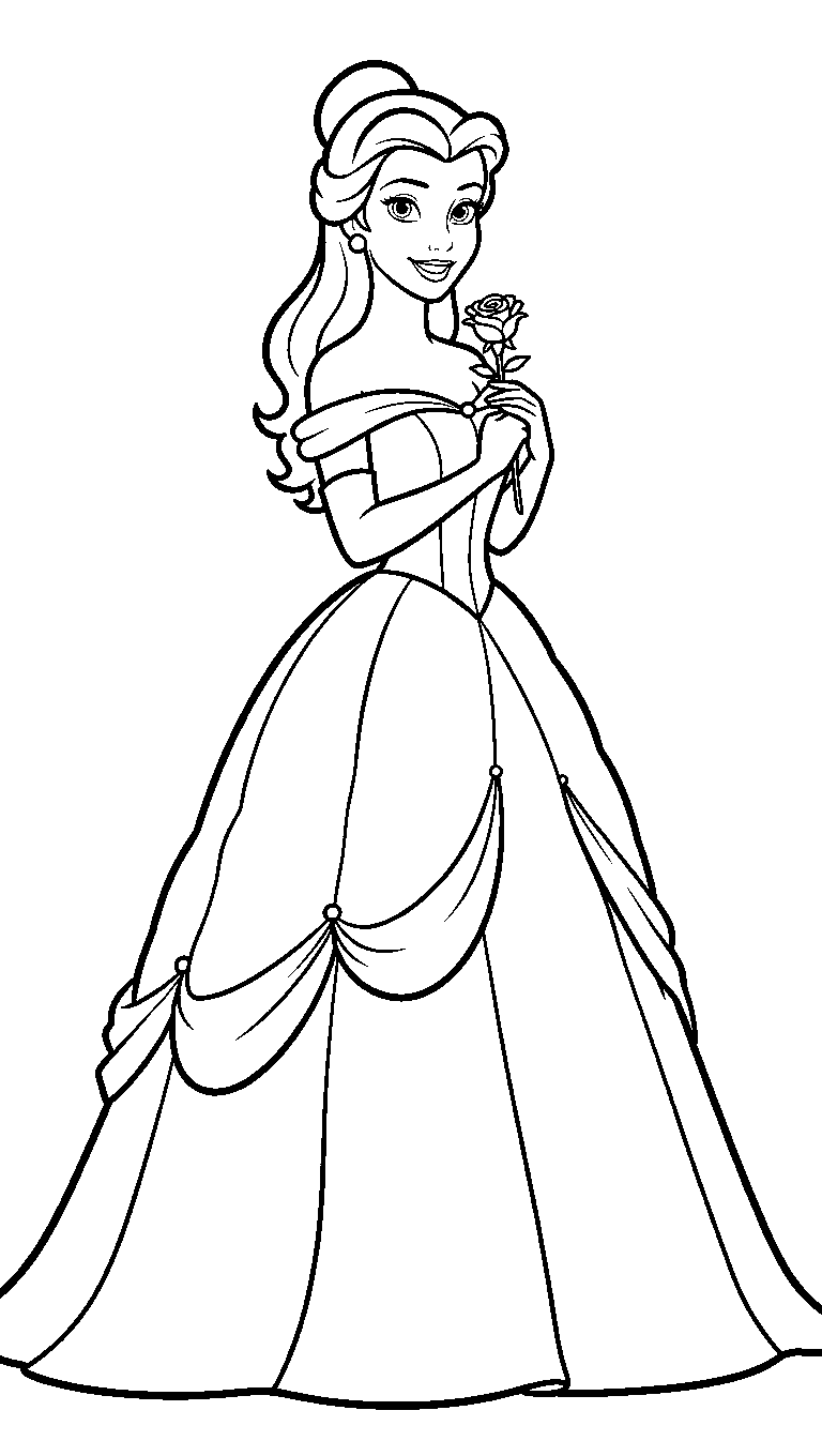 belle full body gown rose line art