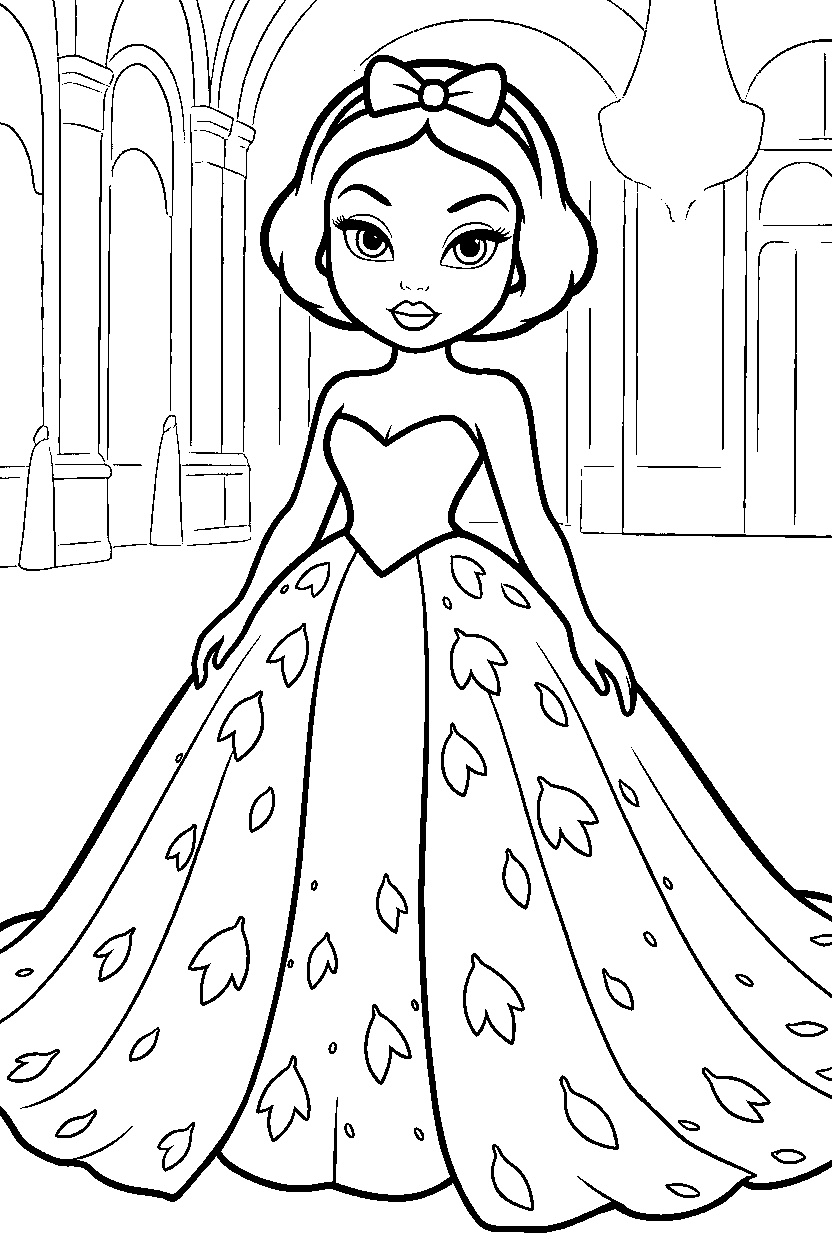 chibi snow white floral ballgown line art