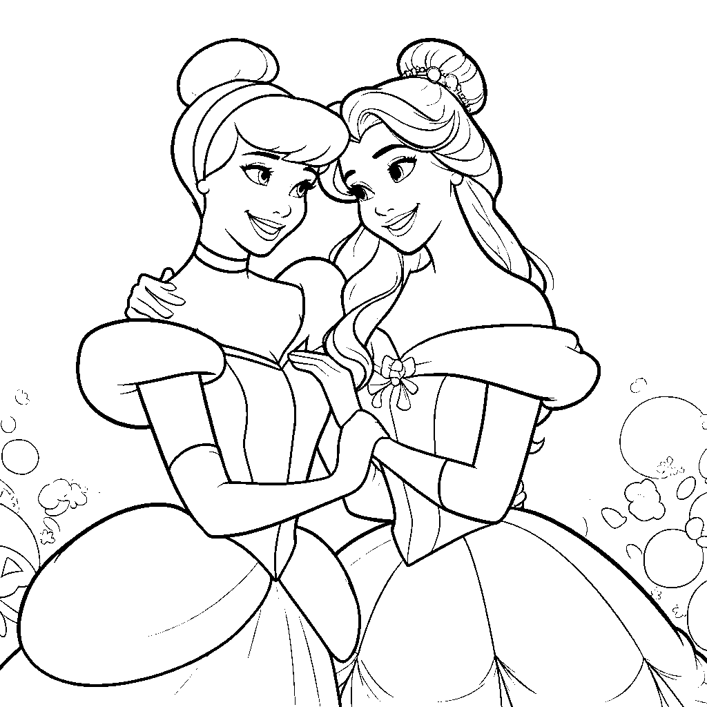 cinderella belle friends ball gown line art