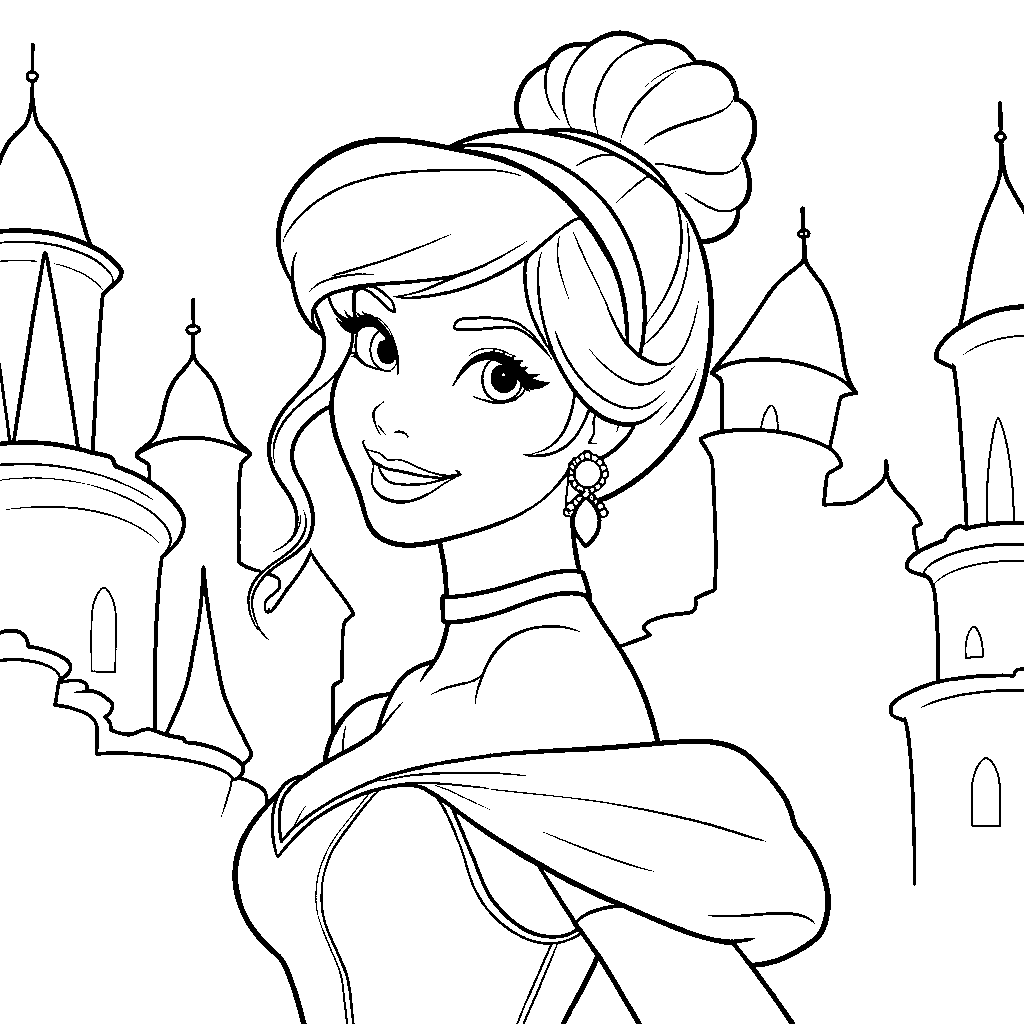 cinderella enchanted castle portrait line art