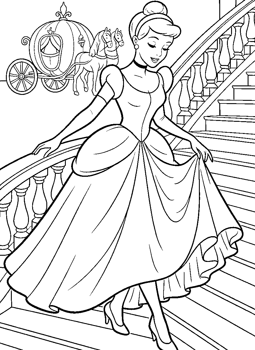 cinderella pumpkin carriage stairs line art
