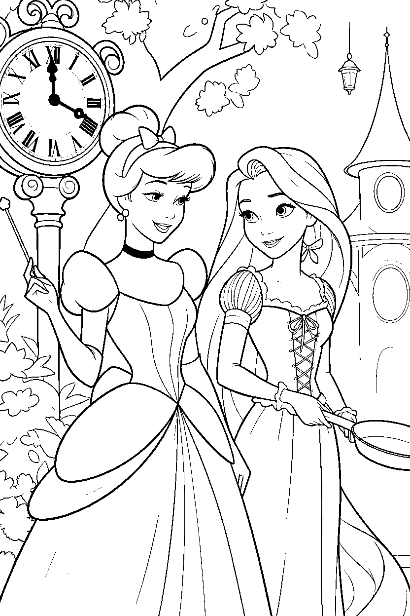cinderella rapunzel friends line art
