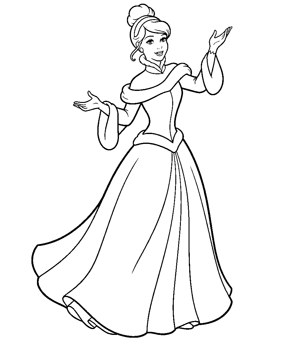 cinderella winter gown fur trim line art