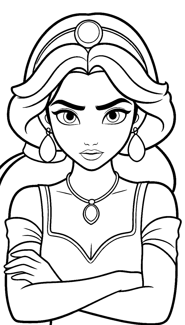 confident princess jasmine arms crossed line art