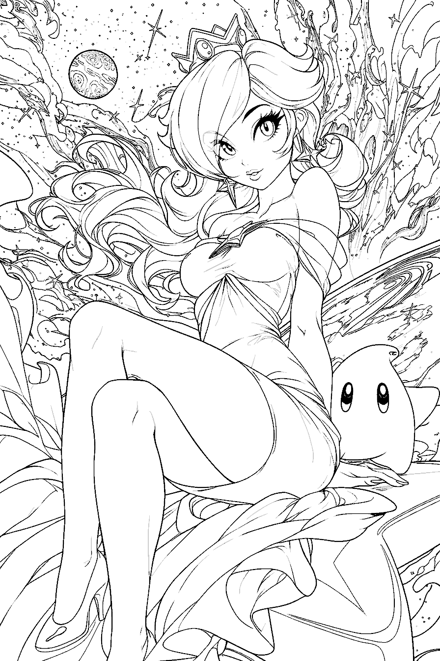 cosmic princess rosalina and luma galaxy voyage line art