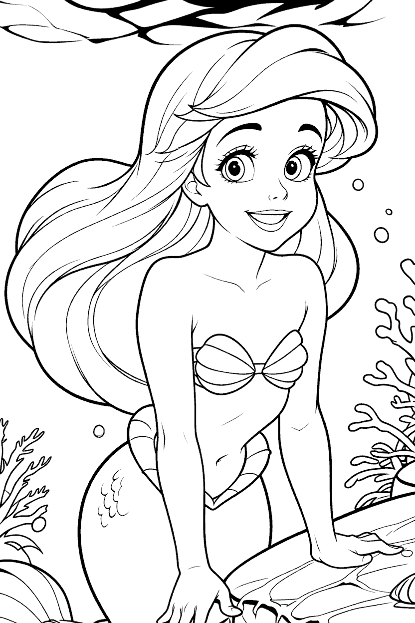 ethereal ariel undersea princess line art
