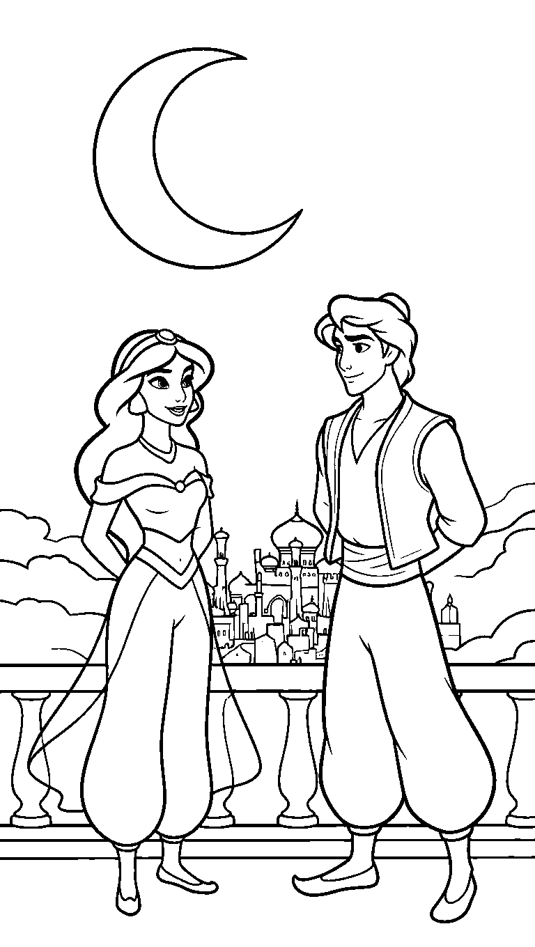 jasmine aladdin moonlight balcony line art
