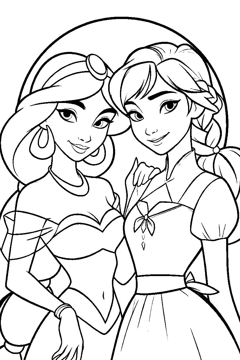jasmine and anna friendship line art