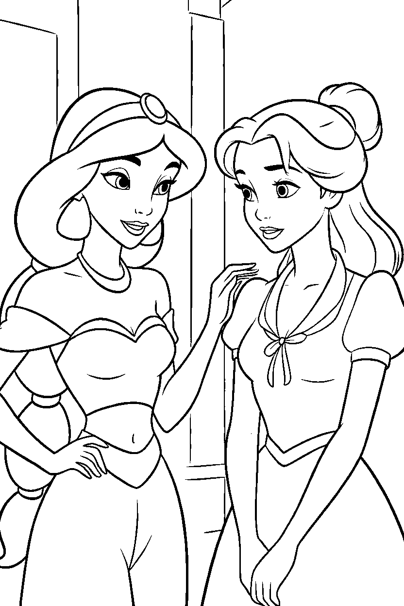 jasmine and belle friendship line art