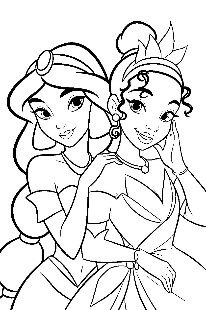 jasmine and tiana friendship line art