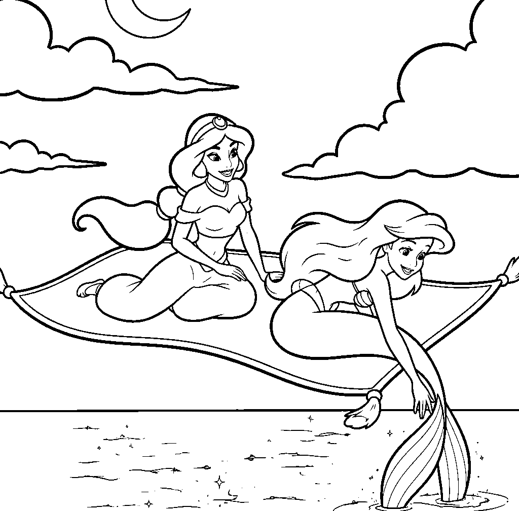 jasmine ariel magic carpet ride line art