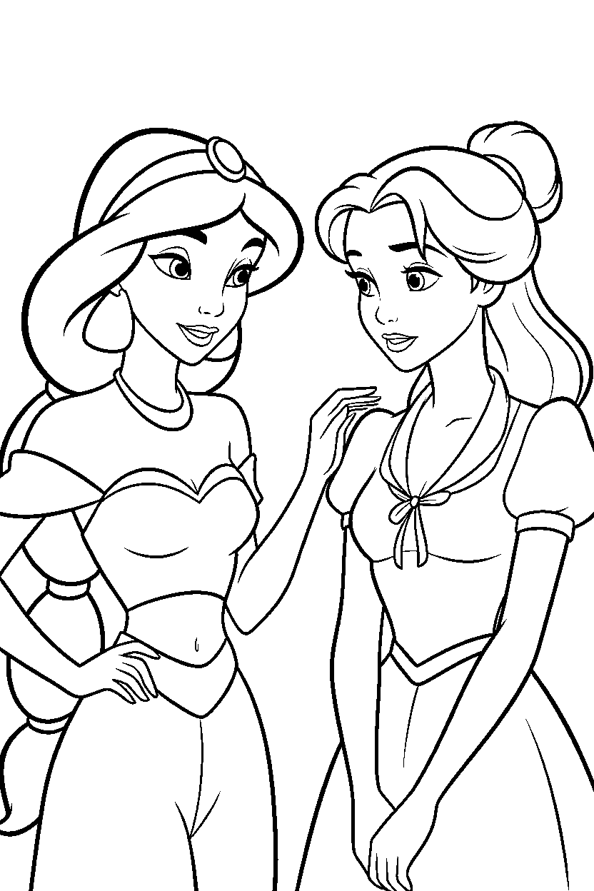 jasmine belle princess friends line art