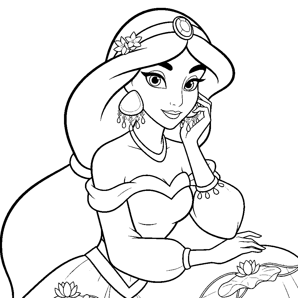 jasmine lotus flower portrait line art