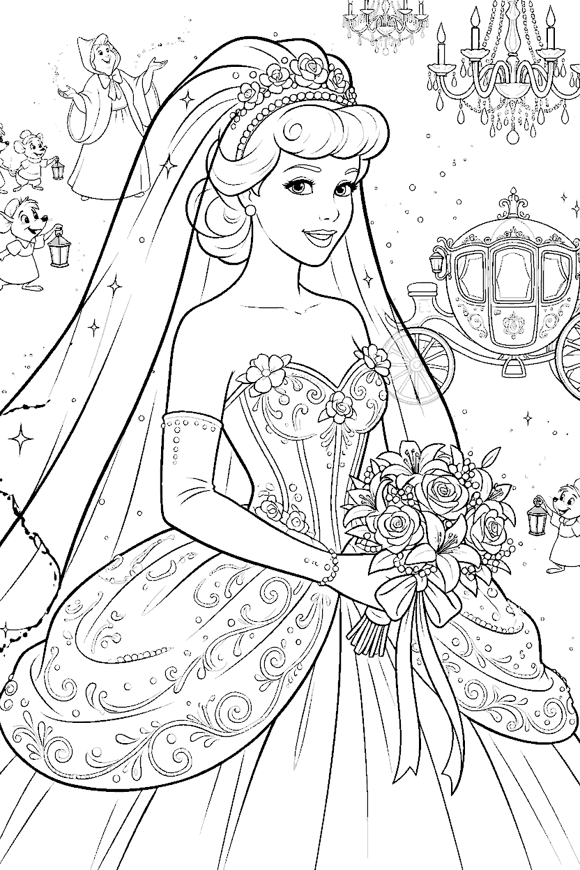 magical wedding day cinderella princess line art