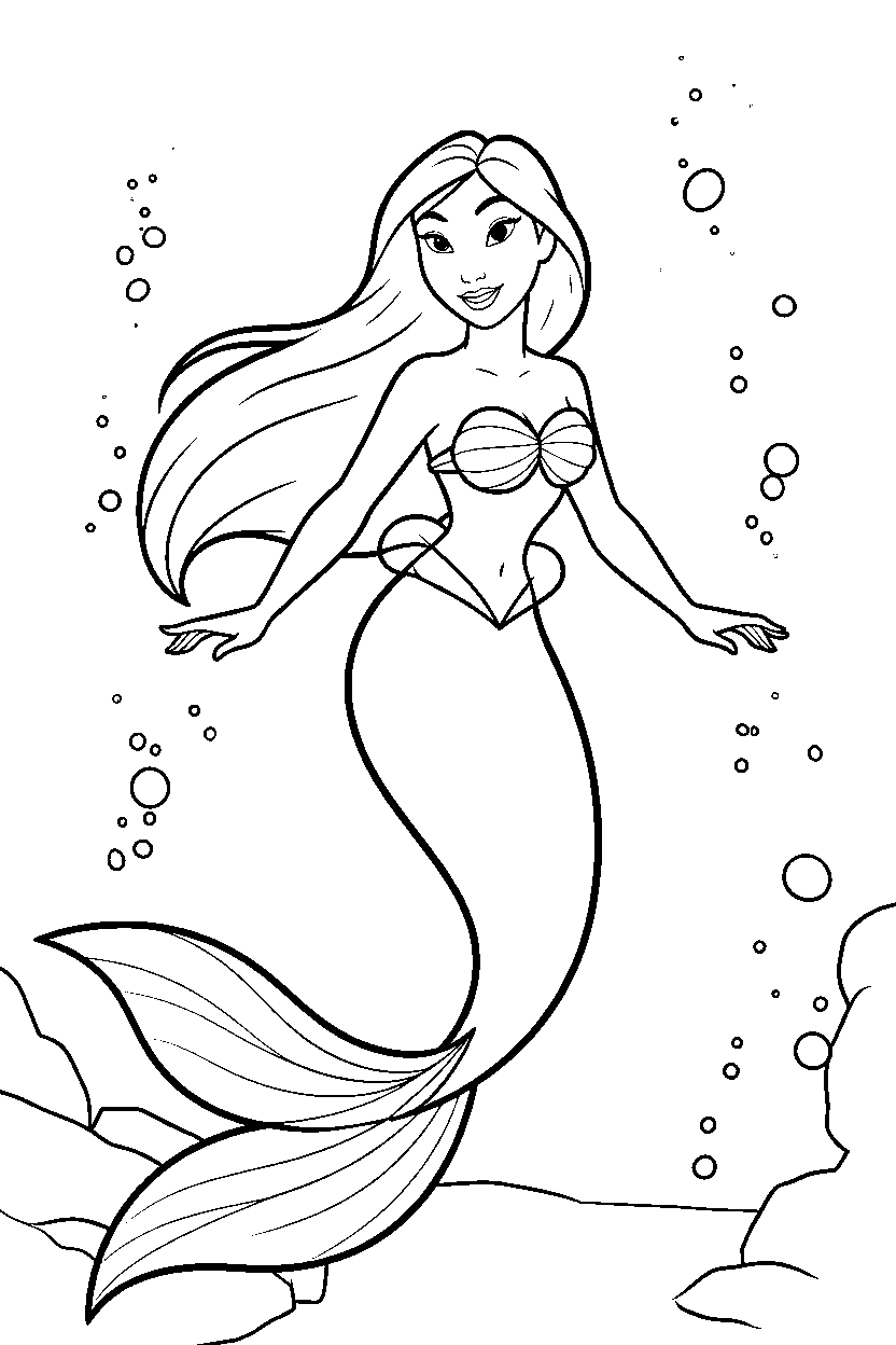 mermaid mulan crossover line art