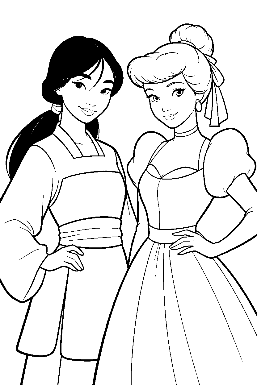 mulan cinderella friends line art