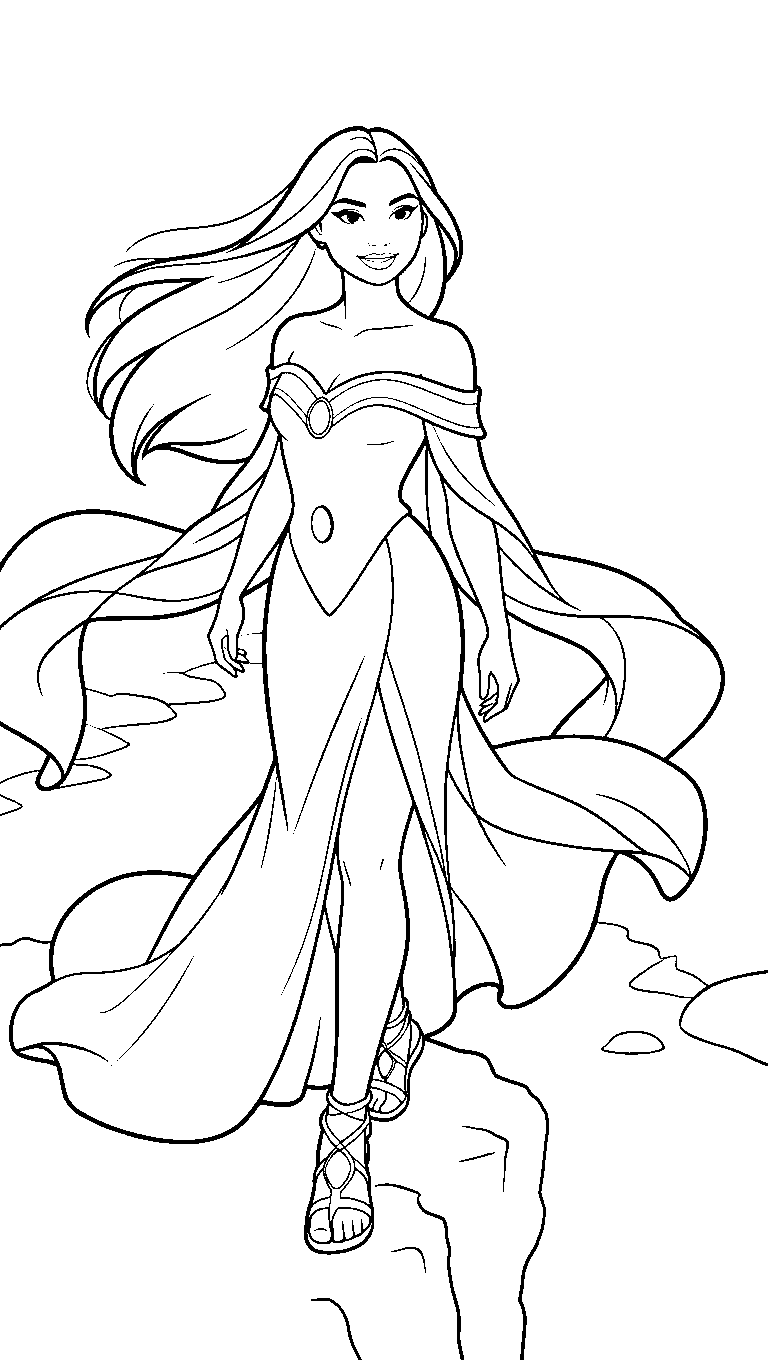 mulan elegant flowing gown line art