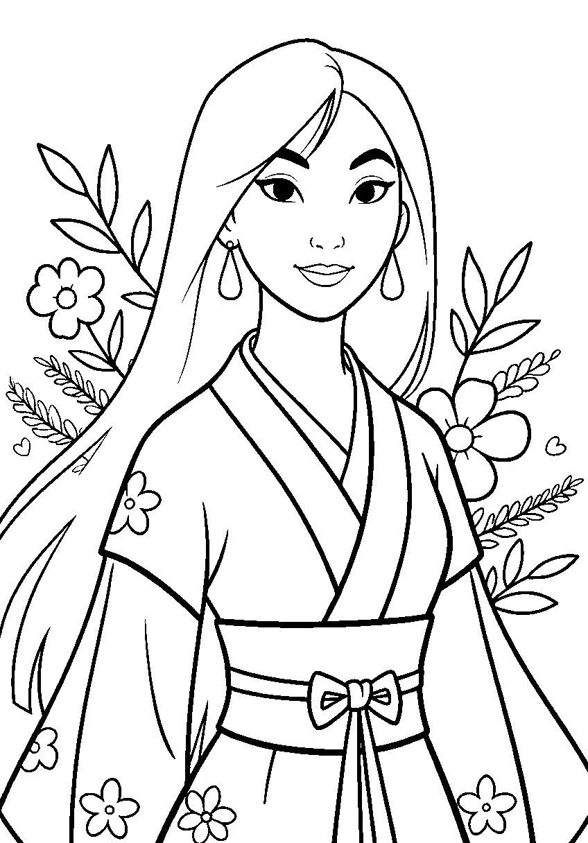 mulan traditional kimono line art