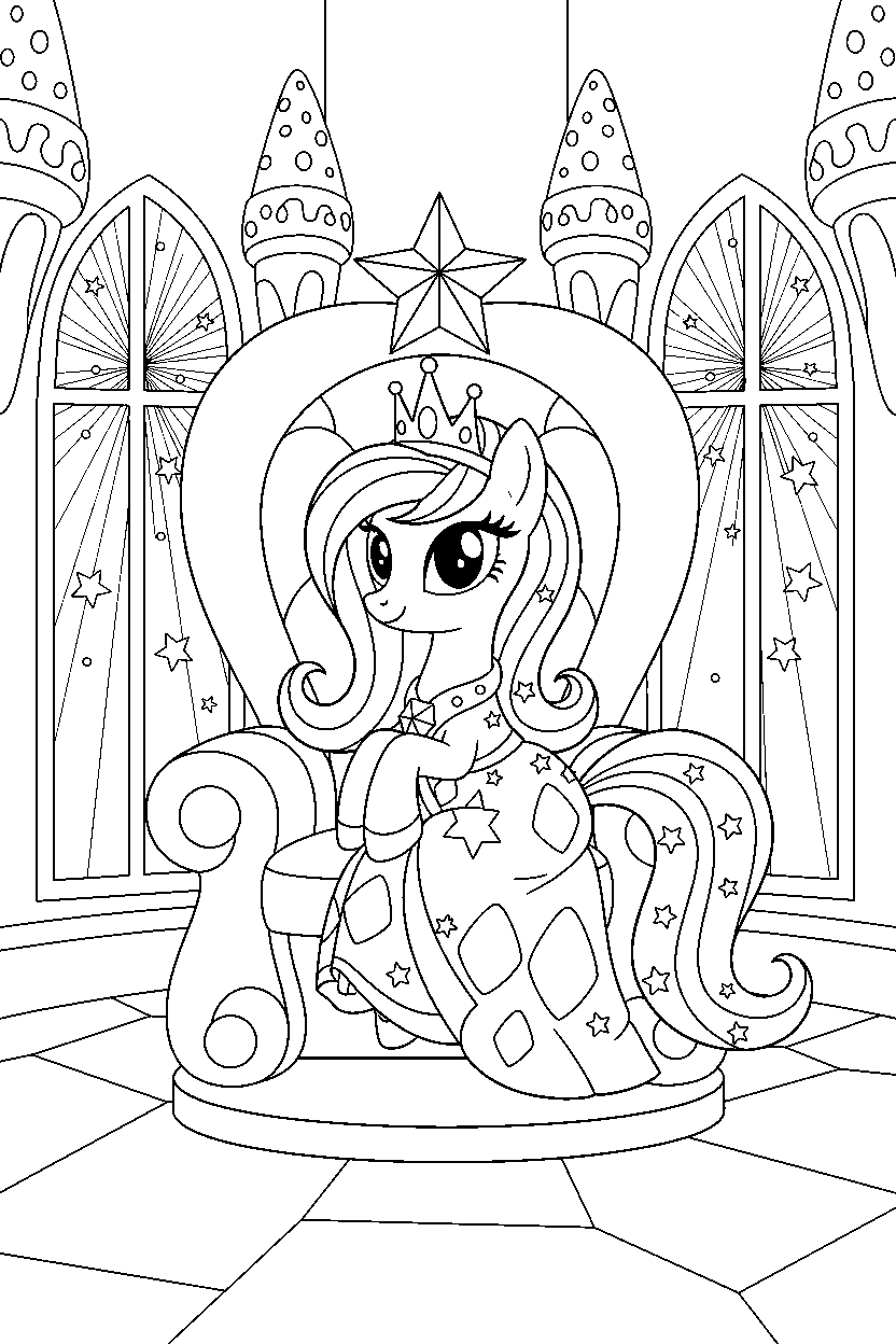pony princess sitting peacefully in a sparkling palace line art