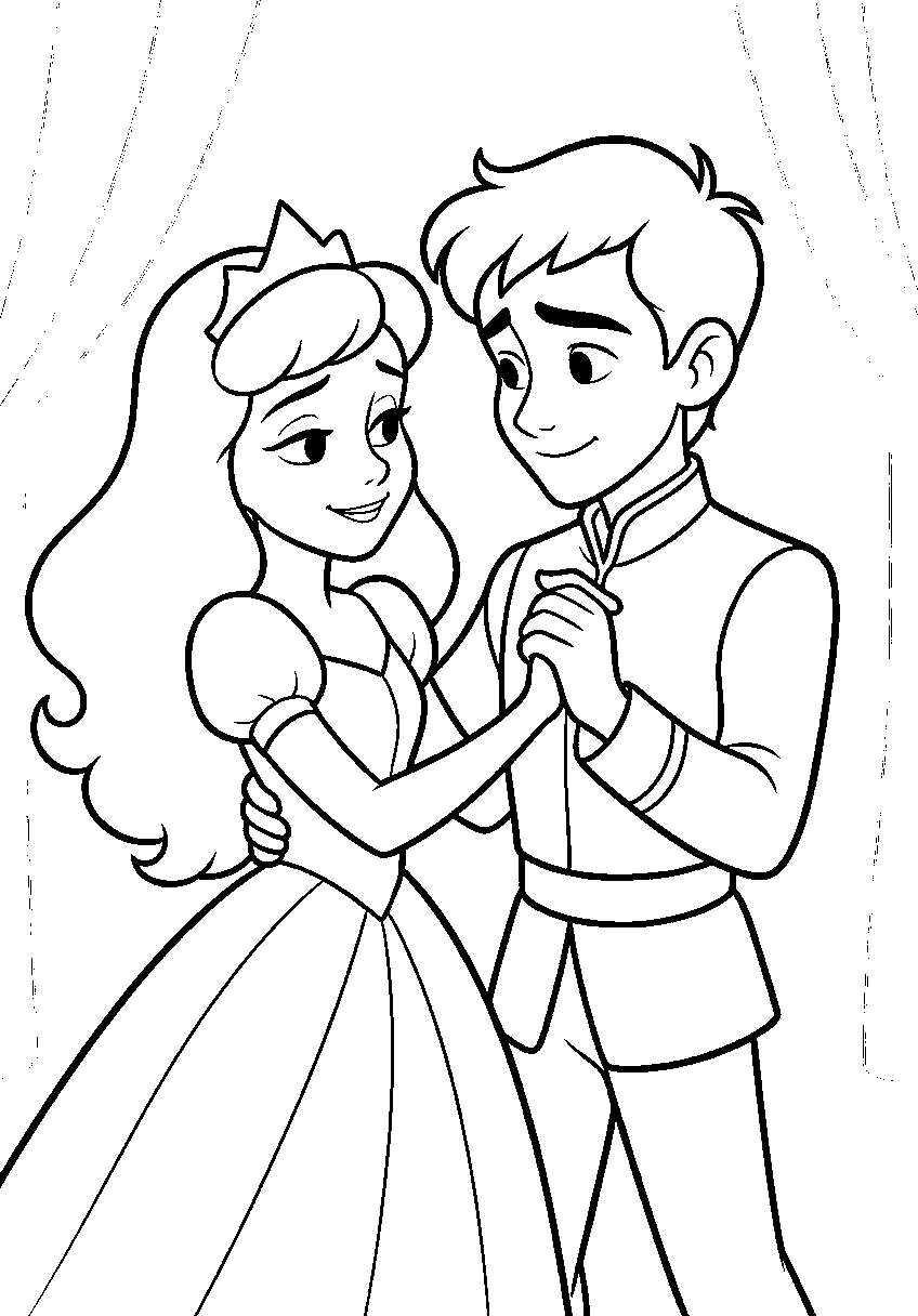princess and prince dance line art