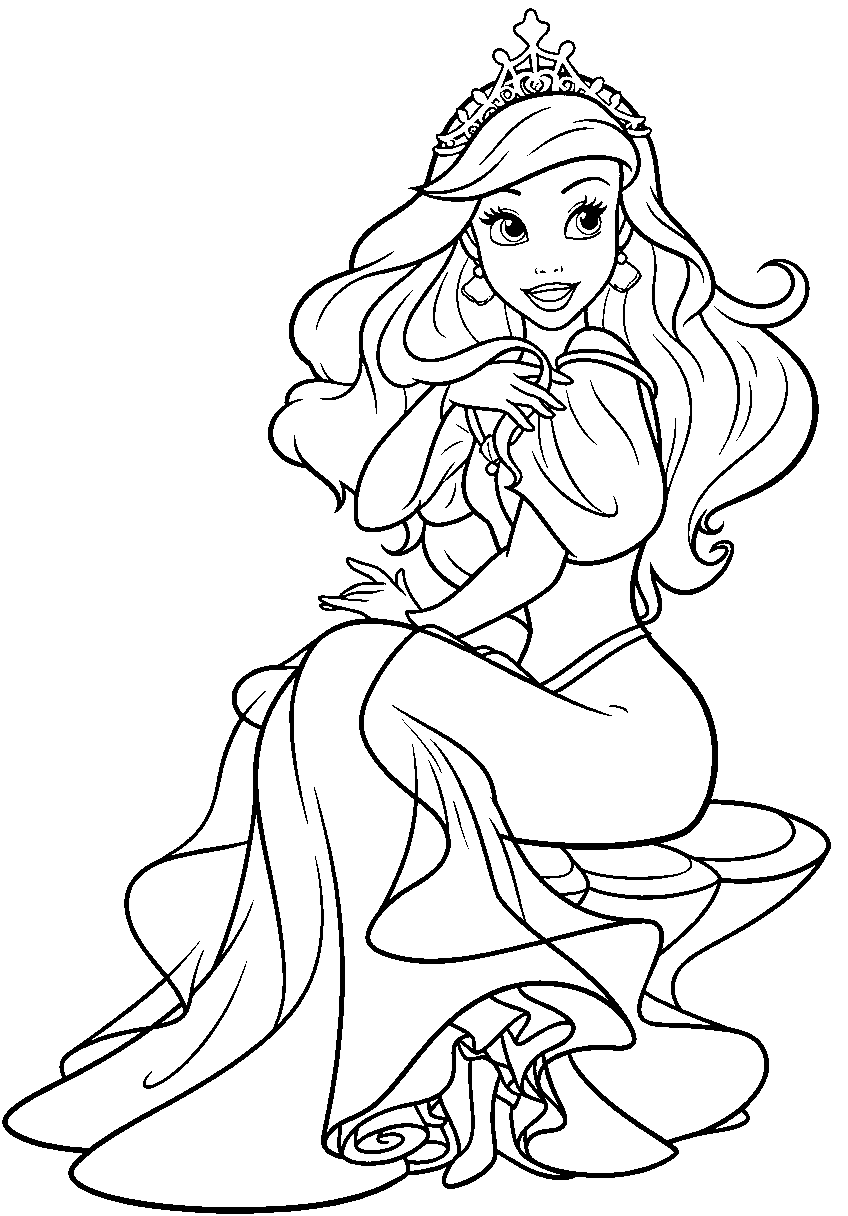 princess ariel with tiara line art
