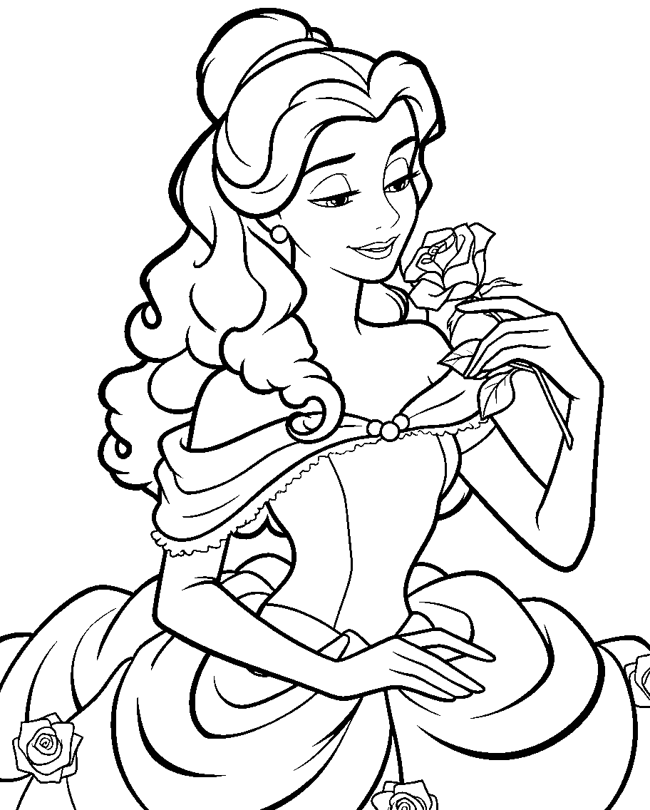princess belle enchanted rose line art