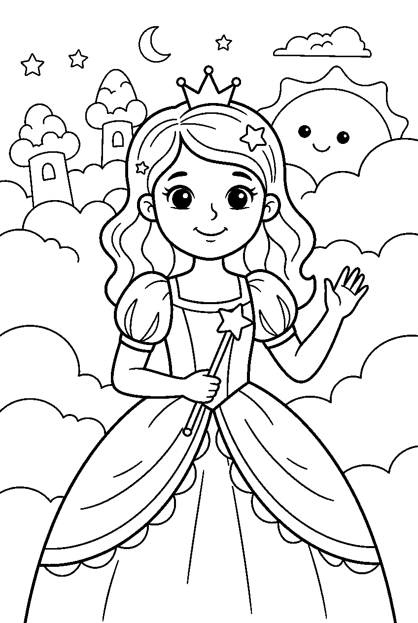 princess in cloud kingdom line art