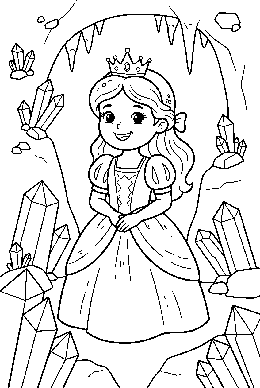princess in crystal cave line art