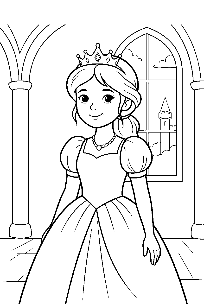 princess in royal castle line art