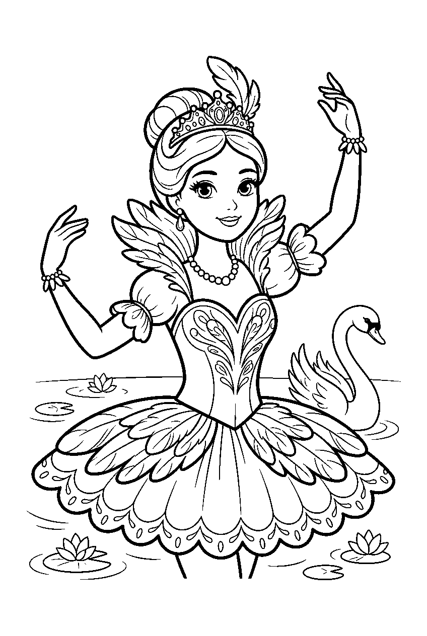 princess in swan lake line art