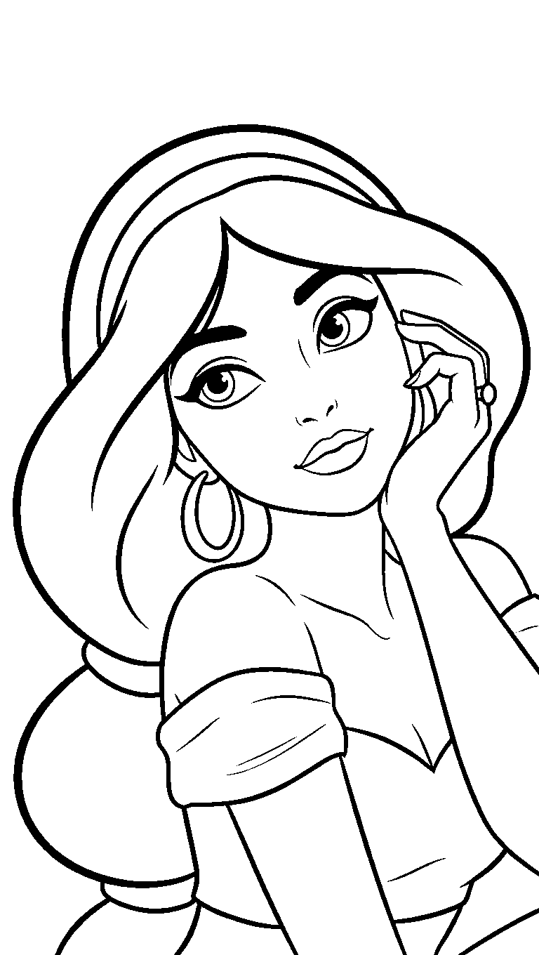 princess jasmine dreamy portrait line art