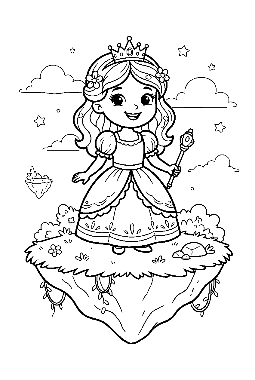 princess on floating island line art