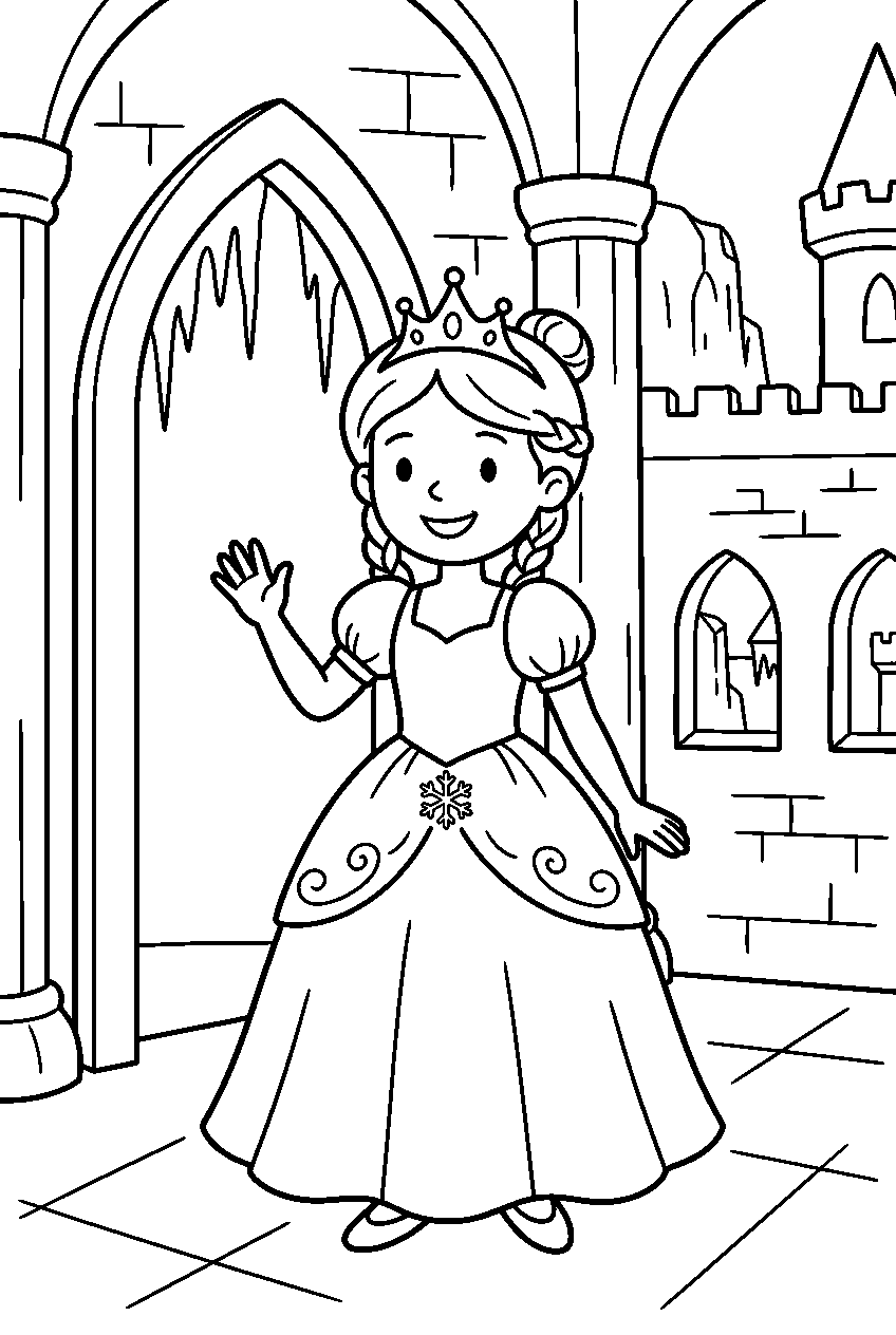 princess posing in ice castle line art
