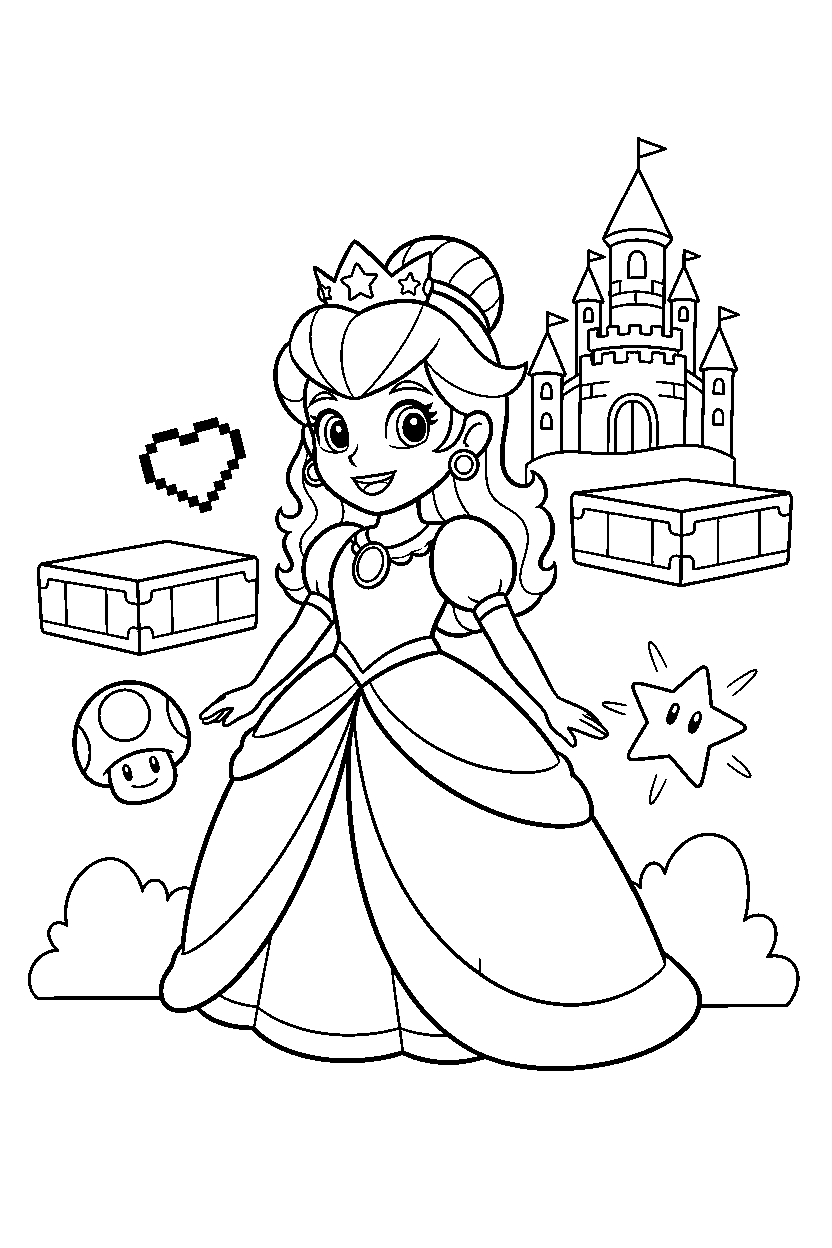 princess smiling in game world line art