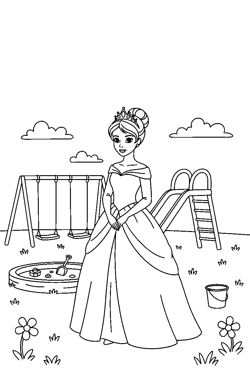 princess standing calmly in playground line art
